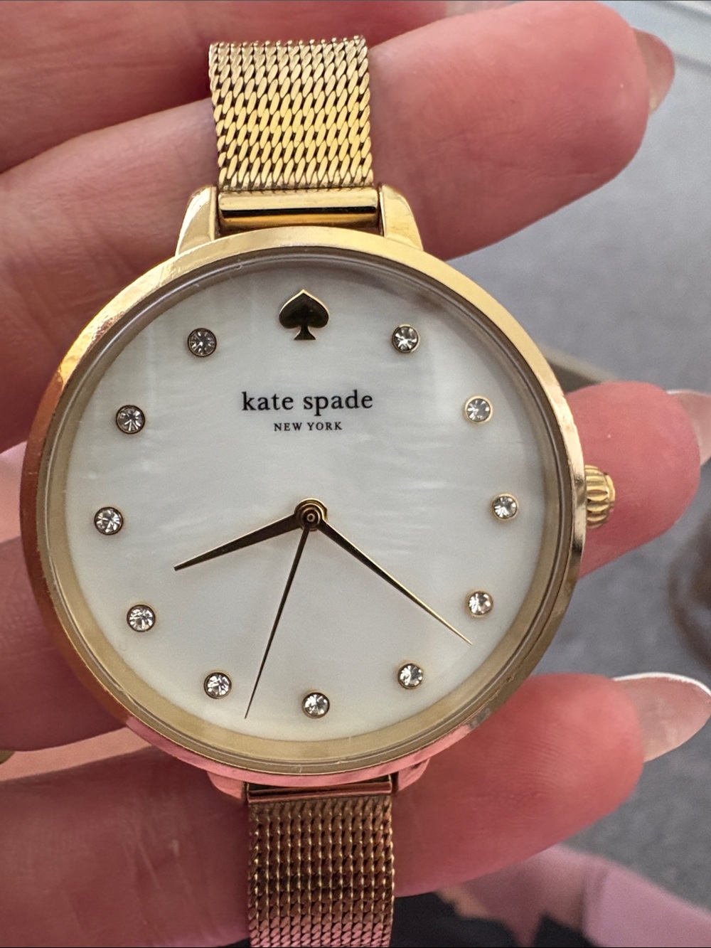 kate spade Gold-Tone Mesh Bracelet Watch with Mother of Pearl Dial